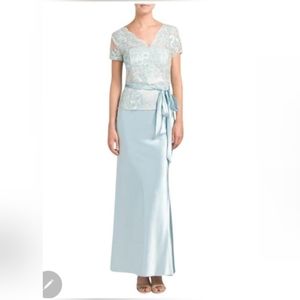 Floral lace and sequin popover top with satin bott